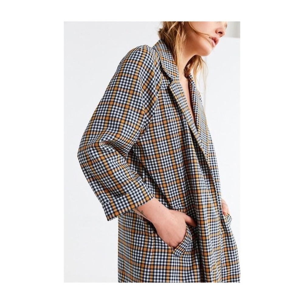UO Checkered Button-Front Duster Coat - Picture 3 of 7